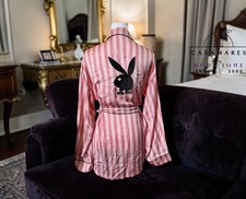 NWT Playboy XMissguided Candy Stipe Pink Satin Robe US 6 UK 10 BRIDAL PARTY SEXY