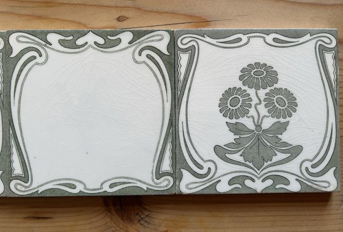 5 Jugendstil Fliesen Ernst Teichert Kachel SOF Art Nouveau weiß grün Blumen Herz - Bild 8 von 11