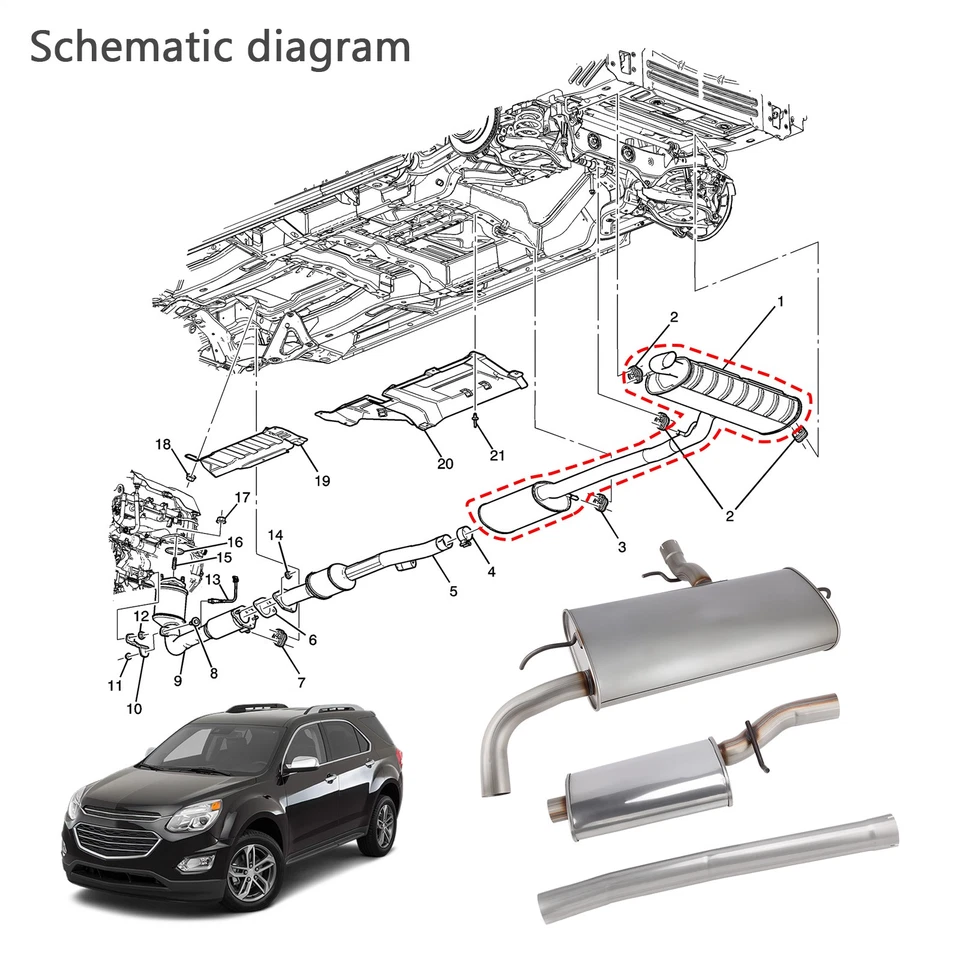 Stainless Steel Rear Muffler Exhaust Kit For Chevrolet Equinox 2.4L 2010-2017 — 第 2/4 张图片