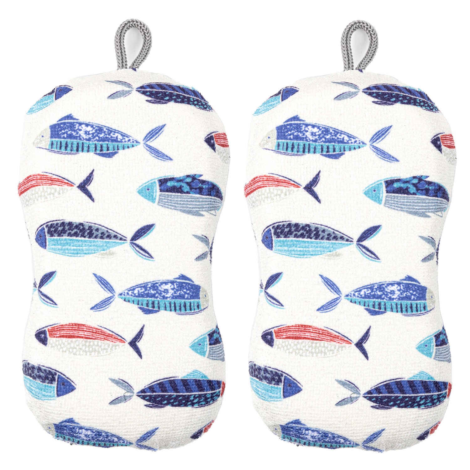 MU Kitchen Durable Microfiber Sponge with Scrubber, Set of 2, Fish