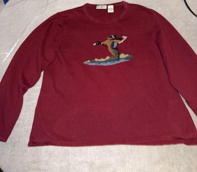 VTG Duck Head Embroidered Mallard Duck Knit Sweater Large Burgundy Gorpcore
