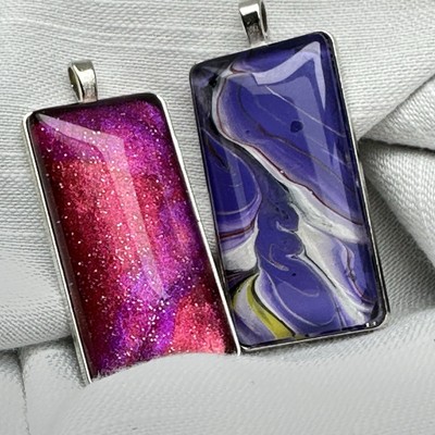 Original Art Pendants 2 In Lot Abstract Acrylic Hand Paint Glass 1876 R