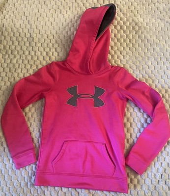 Under Armour Girls Hoodie Hot Pink Fleece Pullover Long Sleeve Logo YSM Y S