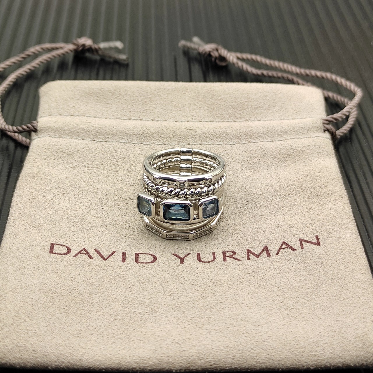 David Yurman Blue Five Interlocking  Ring Size 8 - image 1