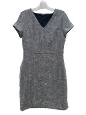 Banana Republic Dress Womens 4P Blue White Tweed Short Sleeve Sheath Career Chic