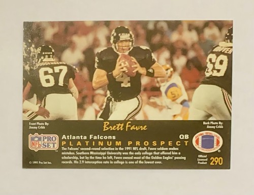 BRETT FAVRE (RC) 1991 Pro Set Platinum #290 Atlanta Falcons Packers Vikings - Picture 2 of 2