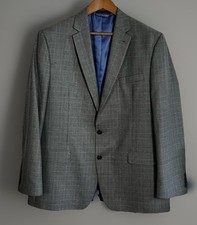 CHAPS Men  s Gray Blue Houndstooth Check Wool Sport Coat Blazer SIZE 46L