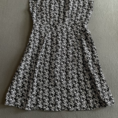 LOFT Dress Womens Sz 6 Black White Linen Blend Floral A-Line Midi V-Neck Peasant - Picture 22 of 23
