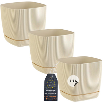 Gariella 3 x Blumentopf Drainagesystem Kübel Topf Kunststoff 18 cm Beige