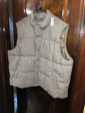 Old Navy Men's Heritage Puffer Vest, Size XXXXL (4X) Brown Tweed Front Zip/Snap