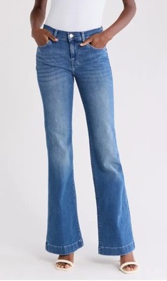 7 For All Mankind Dojo Almost Love Mid-Rise Flare Jeans Blue Stretch 30