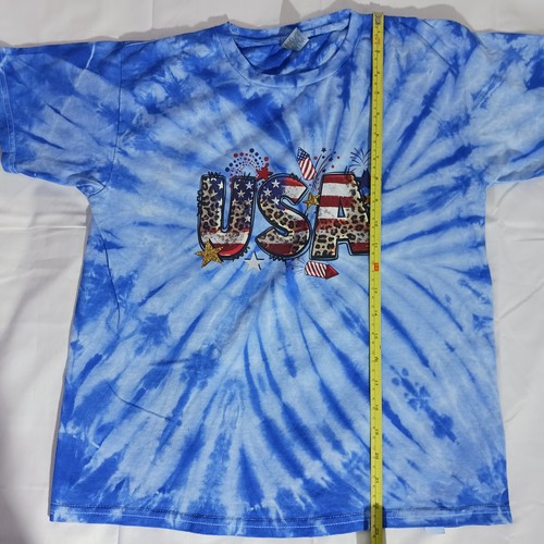 Unisex Tie Dye T-shirt Youth Large Blue Spiral USA Flag Heavy Cotton NWOT - Picture 7 of 10