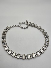 Vintage Silver Tone Clear Crystal Rhinestone Choker Necklace