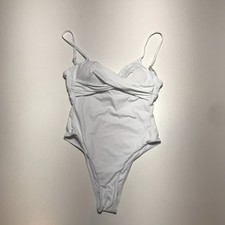 Unbranded Womens White One Piece Swimsuit Twist-Front Lace-Up Low Back Cheeky S