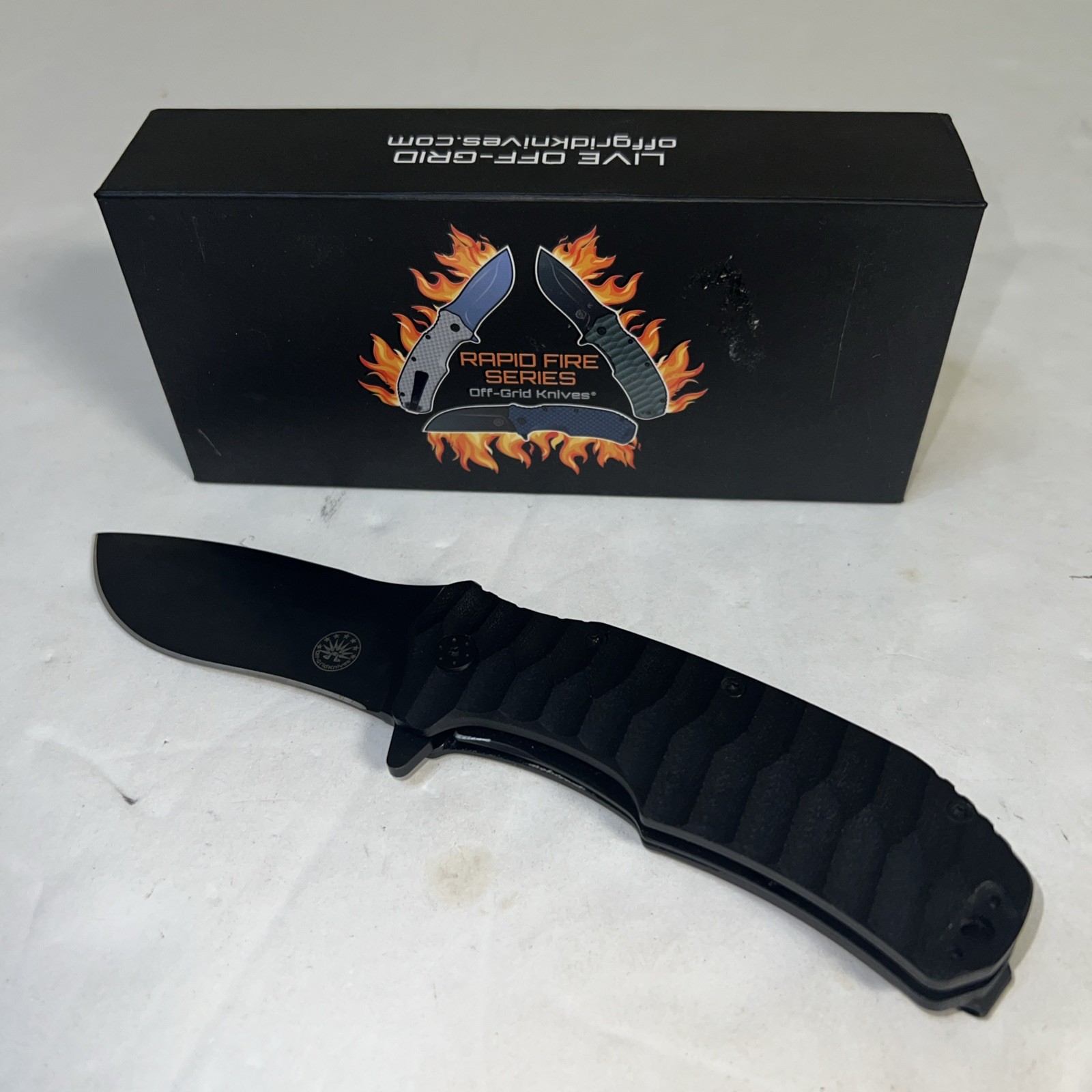 Off Grid Knives Rapid Fire Blackout, Assisted, Plain Edge, Cryo D2