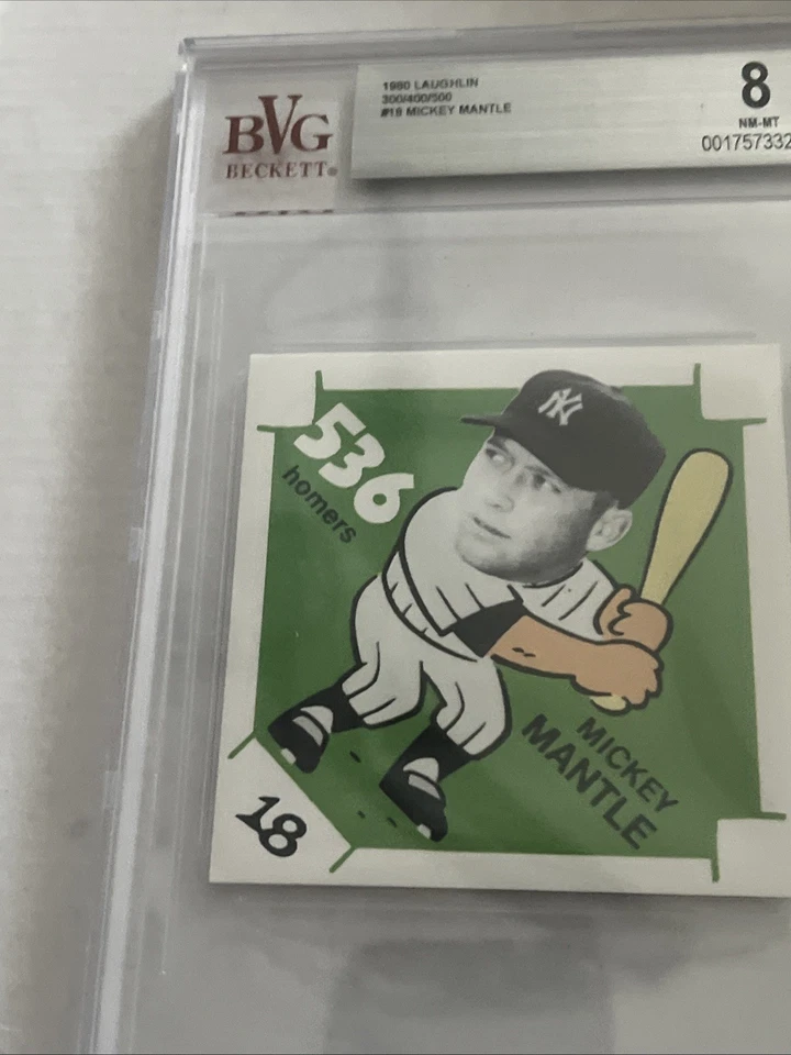 1980 Laughlin 300/400/500 Club #18 Mickey Mantle Yankees de Nueva York Beckett calificado en muy buena condición 8 Foto 4 de 4
