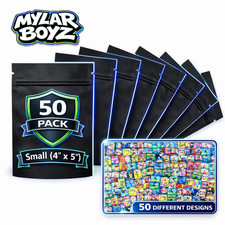 50 Pack 3.5g Mylar Bags 4 x 5 Assorted Random Designs Packaging Pouches