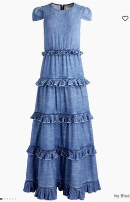 NWT Alice + Olivia Cadby Ankle Length Tiered Denim Dress Ivy Blue Size 2 $695