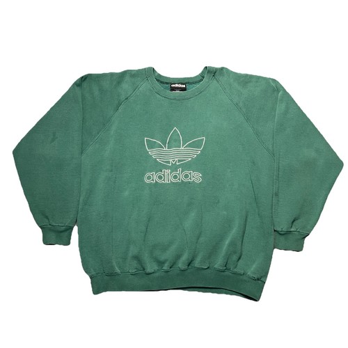 VINTAGE Adidas Trefoil Crewneck Sweatshirt Mens Large USA MADE Center Logo Green