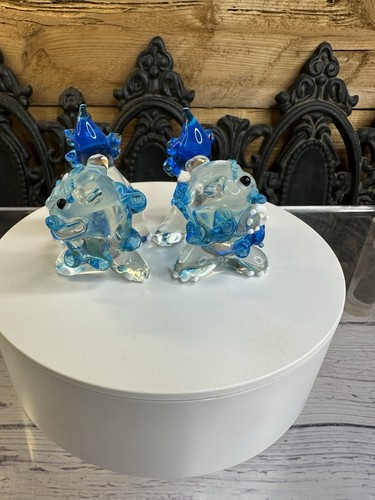 Glass Shisas Pair Set warding off evil Shi shi dog blue Guardian  - Picture 6 of 8