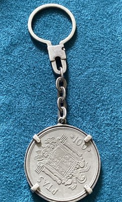 Schlüsselanhänger Schlüsselring Vintage 100 Ptas Münze Juan Carlos Rey De Espana 1975 Spanien