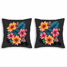 Vibrant Floral Throw Pillow Covers 18x18in Set of 2 - Colorful Tropical Design