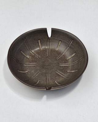 Vintage MARTZ Artist Signed Notched Tray Brown BOWL Ashtray Studio Art Pottery