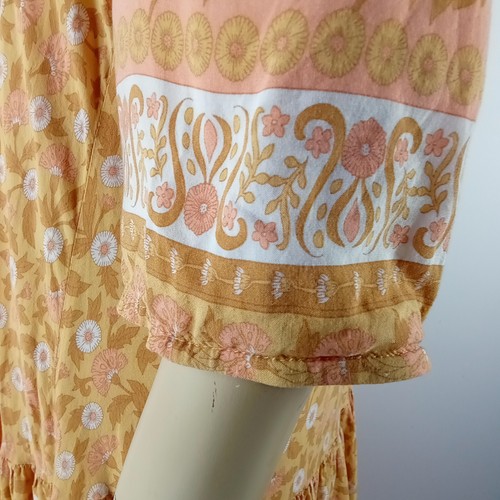 JAASE ladies size L dress mustard yellow floral long rayon maxi summer boho - Picture 6 of 11