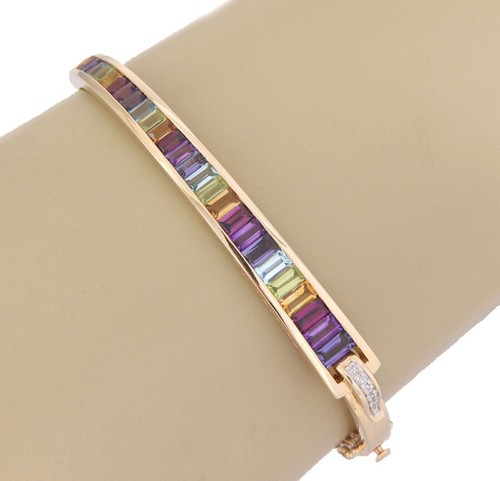 Guy Laroche Diamond Multi-Gem 18k Yellow Gold Bangle Bracelet