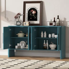4-Door Retro Wood Sideboard Buffet Cabinet w Adjustable Shelves & Long Handles