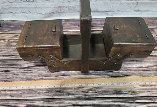 Vintage Fold Out Accordion Wood Sewing Box Accessory Retro Rustic - Picture 11 of 15