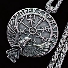 Wikinger Rune Wolf Halskette Herren Fenrir Vegvisir Amulett mit Edelstahl Biker