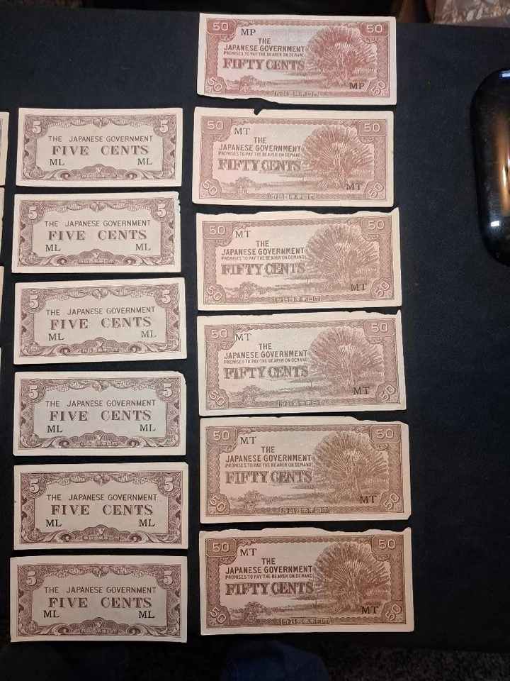 WW2 Japanese Invasion Money 1 Cent (4) 5 Cent (6) and 50 Cent (6) - Image 4 of 4