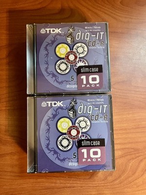 NEW SEALED TDK 80 Minute 700MB CD-R Discs 20 Pack Slim Case with 5 Designs 