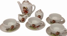 Vintage 11 Piece Miniature Toy Porcelain China Tea Set Mod Century Girl W/ Dog