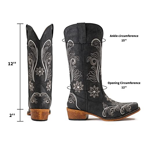 Cowboy Boots For Women Mid Calf Cowgirl Boots Embroidered Pull-On Tabs Snip - Picture 3 of 7