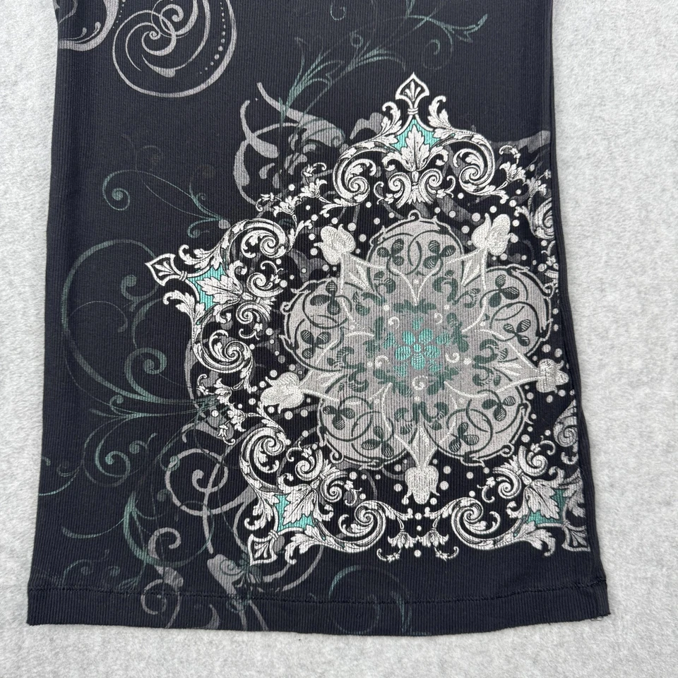 Camiseta sin mangas Mudd para mujer XL negra acanalada sin mangas mandala floral gráfico boho Foto 3 de 4