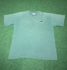 Vintage 90s Adidas Green Faded XL Mens USA Made Minimalist Embroidered T Shirt