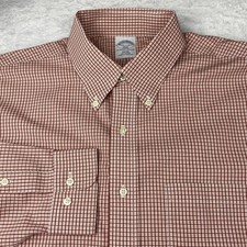 Brooks Brothers Dress Shirt Mens 16 4/5 Red Check Non Iron Slim Fit 346