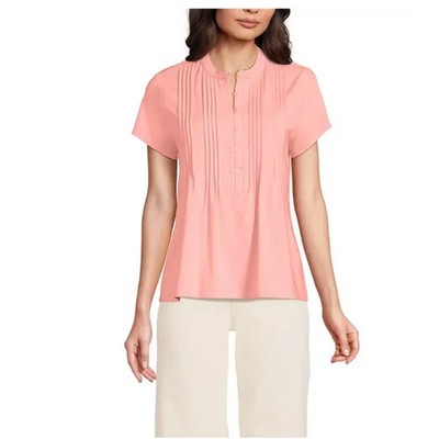 Lands' End Women's Short Sleeve Pintuck Blouse