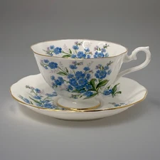 Royal Albert Forget Me Not Fine Bone China Tea Cup & Saucer England Signed