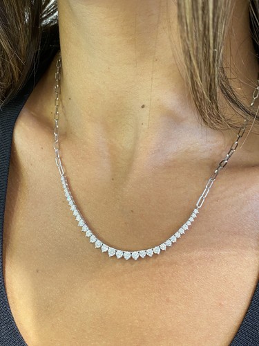 Diamond Necklace VS1-VS2 E-F Round 2.23 Ct Lab created 14K White Gold Paperclips - Picture 2 of 6