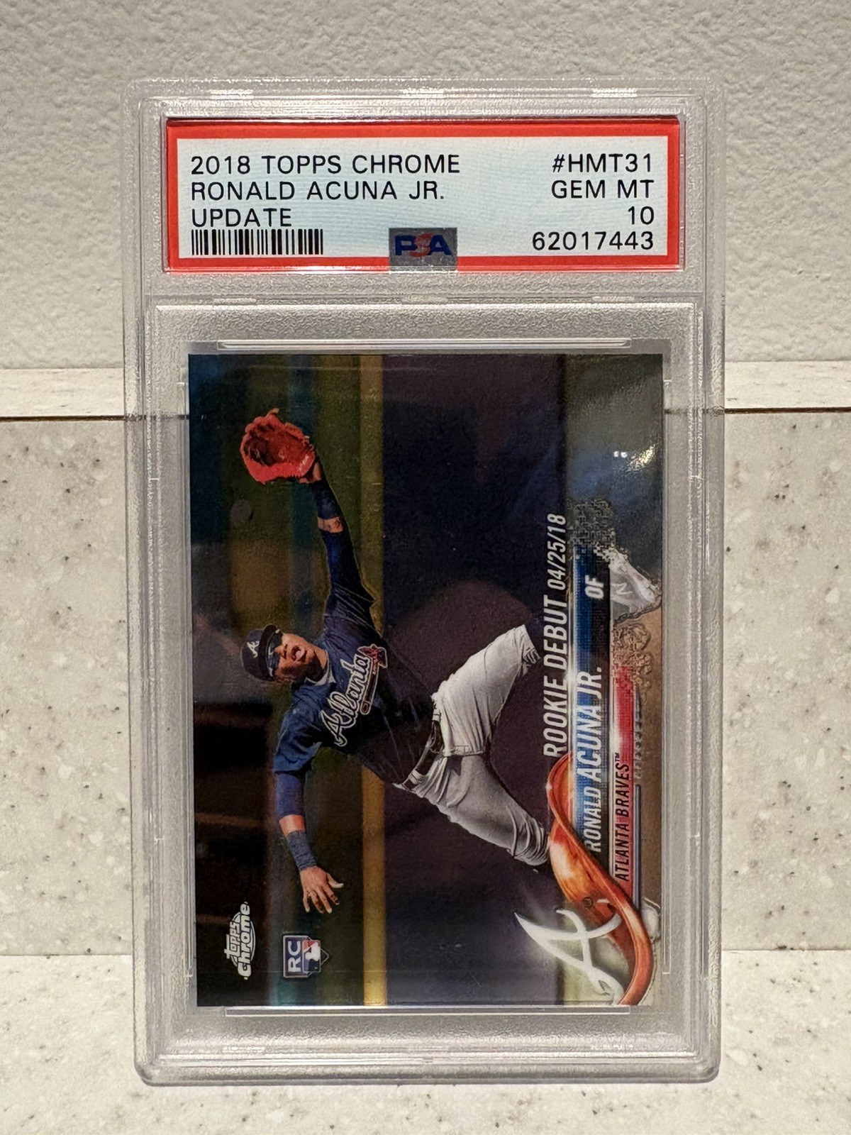 2018 Topps Chrome Update Ronald Acuna Jr. ROOKIE #HMT31 PSA 10 GEM MINT view 2