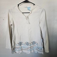 Mary-Kate Ashley Vintage Girls Large 10/12 White Long Sleeve Top Blue Floral