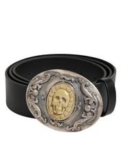Dolce & Gabbana Black Leather Ornate Metal Buckle Men Men's Belt Authentic