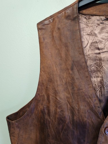 Vintage Banjara Brown Soft Leather Waistcoat UK46 EU56 Chestnut Vest Lamb Nubuck - Picture 6 of 17