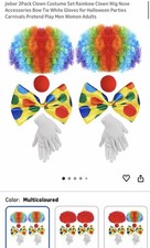 2Pack Clown Costume Set Rainbow Clown Wig Nose Accessories Bow Tie White Gloves