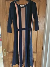Ladies Boden Dress Size 10L Navy Knitted Dress Black/beige/pink Stripes 107cmL