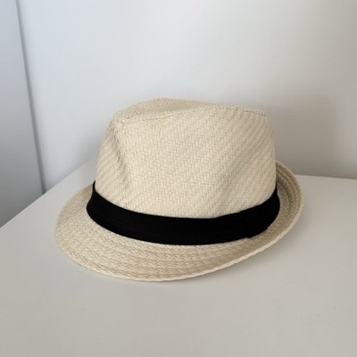 Levi s Men's Classic Flat Brim Straw Black Cotton Band Fedora Hat Size S/M