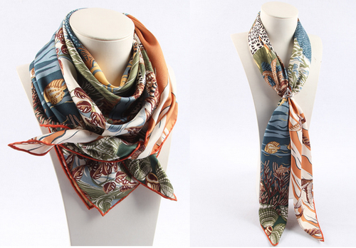 100% Silk mulberry twill 34“ Square Scarf Women Shawl Wrap blue green brown Gift - Picture 2 of 8